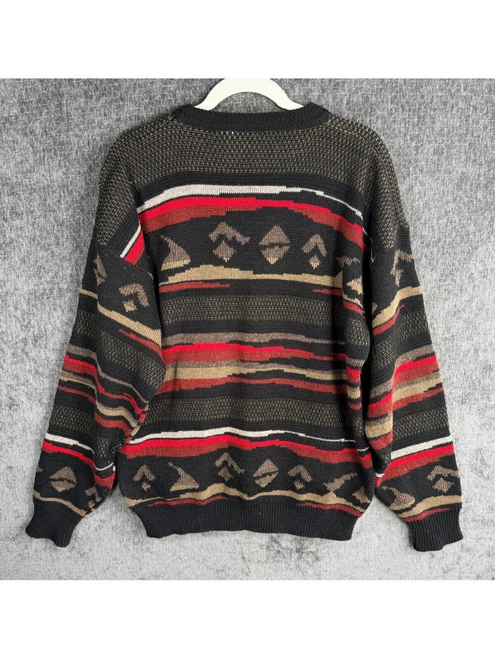 VTG Cambio Italia Sweater Mens XL Black Geometric Tribal Knit Wool Blend Italy